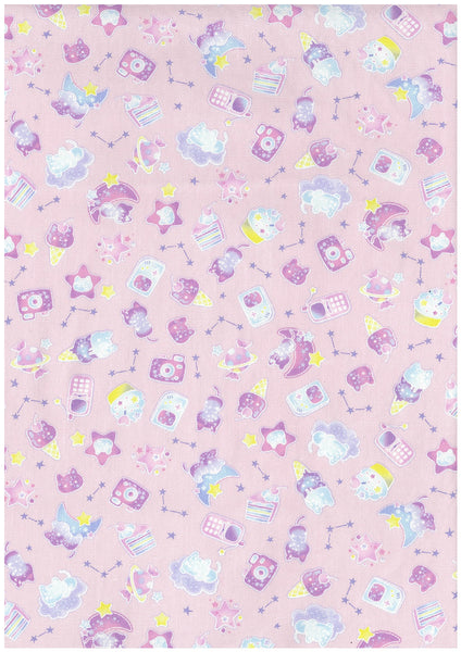 Stock photo of Puchi Parade Pop Treats cotton oxford fabric by Kokka in pink, YKA-46000-1C