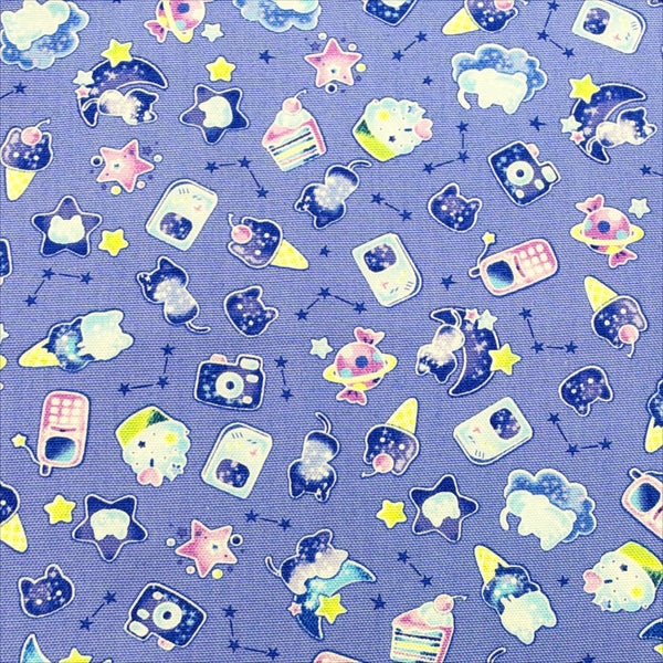 Puchi Parade Pop Treats cotton oxford fabric by Kokka in purple, YKA-46000-1B