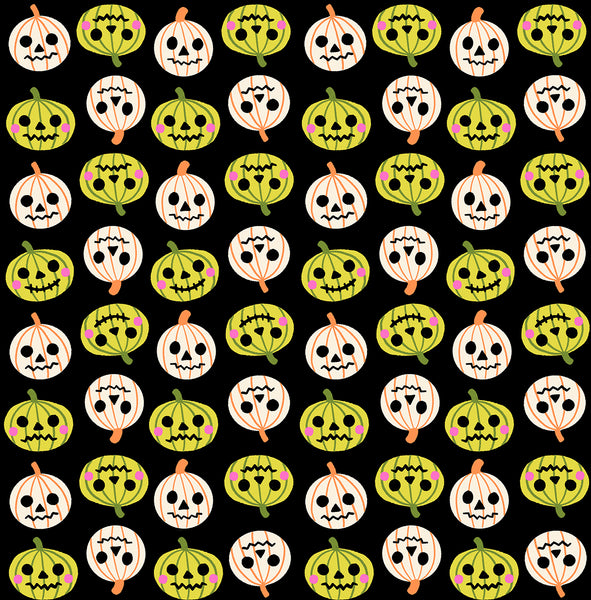 Pumpkin Party cotton fabric by Ruby Star Society featuring pumpkins on a black background.