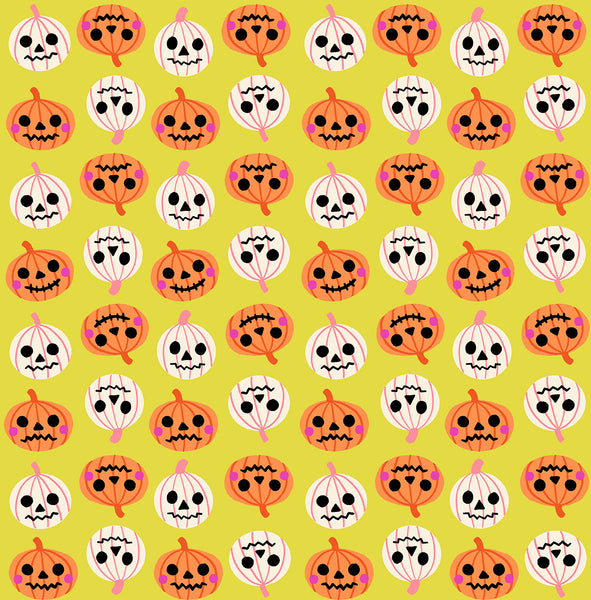 Pumpkin Party cotton fabric by Ruby Star Society featuring pumpkins on a citron background.