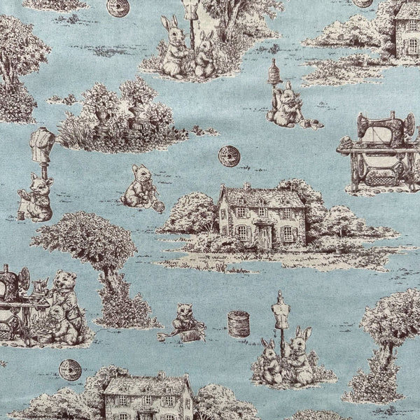 Rabbit Toile de Jouy cotton fabric in blue