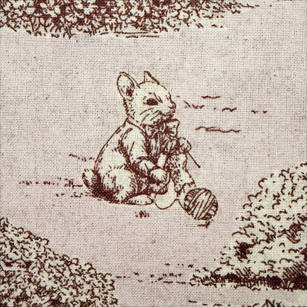 Mouse in Rabbit Toile de Jouy cotton fabric in blush brown