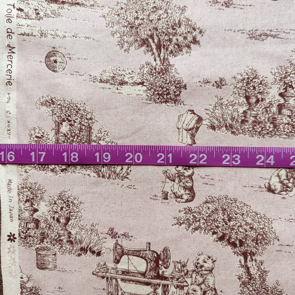 Scale of Rabbit Toile de Jouy cotton fabric in blush brown