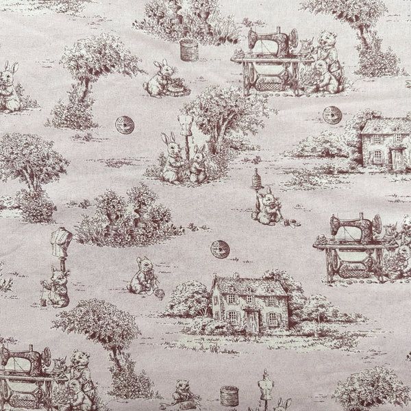 Rabbit Toile de Jouy cotton fabric in blush brown