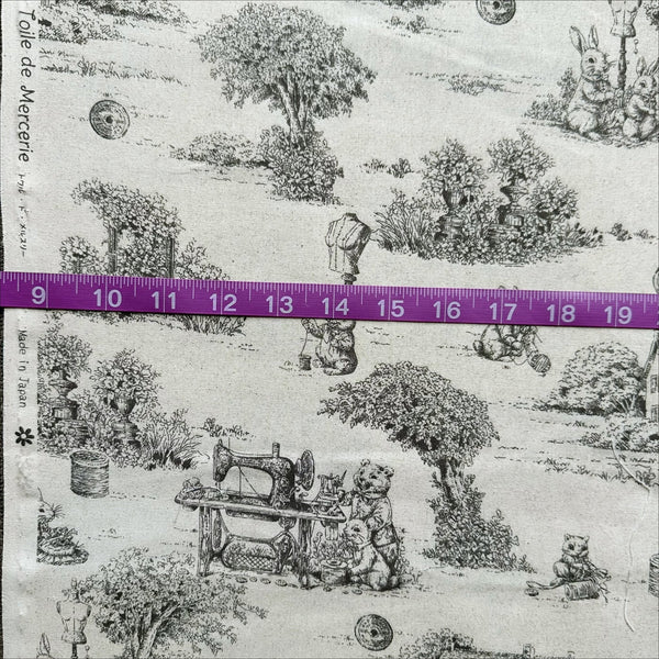 Scale of Rabbit Toile de Jouy cotton fabric in natural