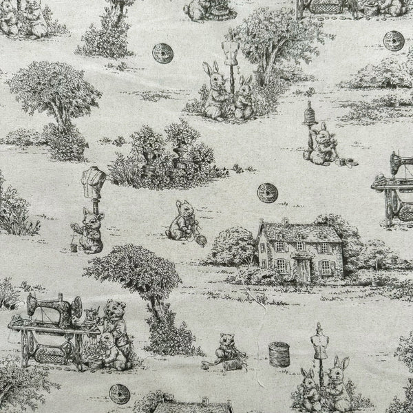 Rabbit Toile de Jouy cotton fabric in natural