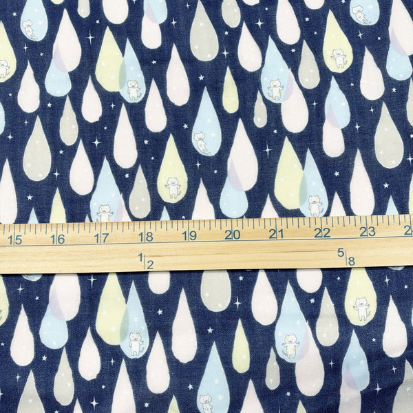 Scale of Raindrop Cats cotton double gauze fabric by Cotton Kobayashi in navy and multicolor