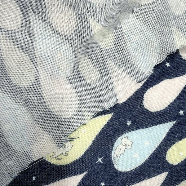 Weave of Raindrop Cats cotton double gauze fabric by Cotton Kobayashi in navy and multicolor