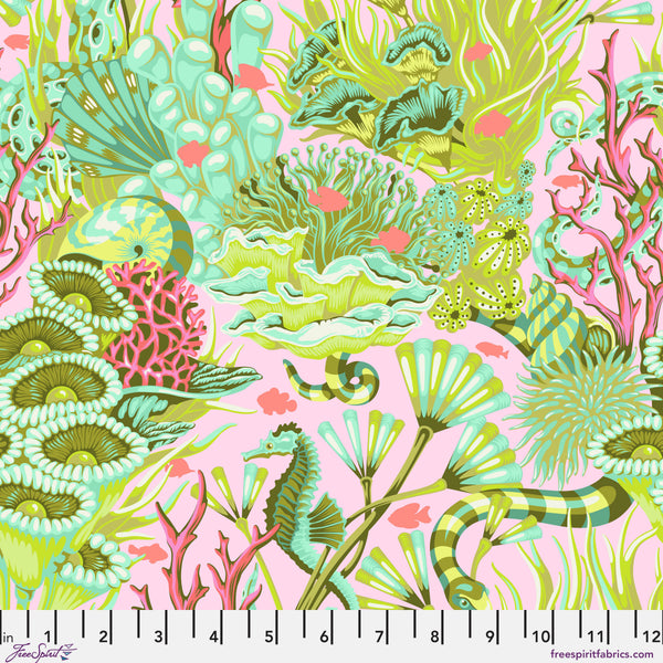 Scale of Reef What You Sew in Coralline from the Floral Reef collection by Tula Pink – coral reef scene with sea animals and ocean life