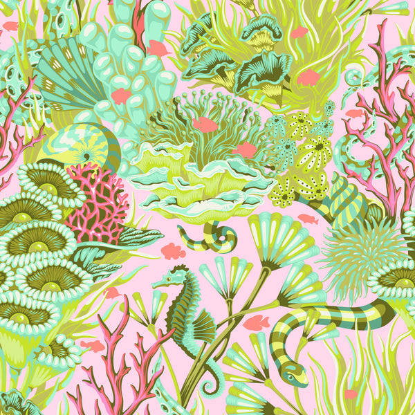 Reef What You Sew in Coralline from the Floral Reef collection by Tula Pink – coral reef scene with sea animals and ocean life