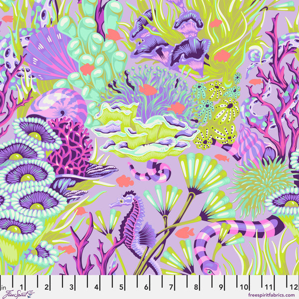 Scale of Reef What You Sew in Ultraviolet from the Floral Reef collection by Tula Pink – coral reef scene with sea animals and ocean life
