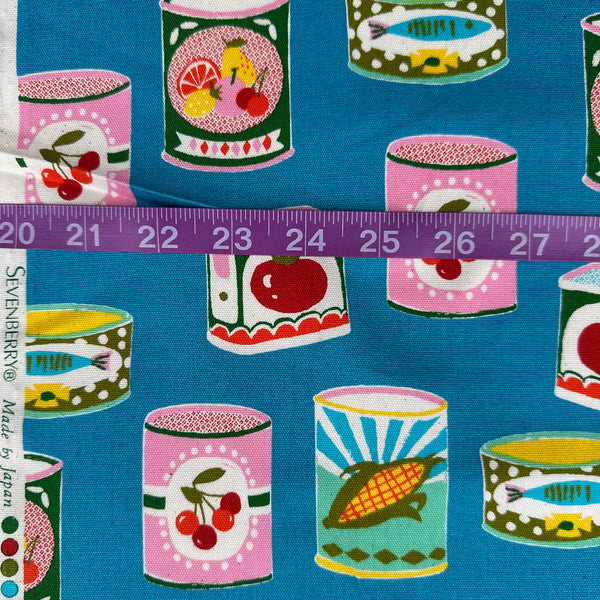 Scale of Retro Cans cotton oxford fabric by Sevenberry in teal, style 850607