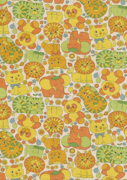 Retro School Animals cotton oxford fabric by Kokka Japan featuring charming vintage-style animal illustrations