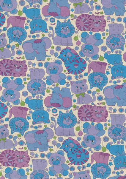 Retro School Animals cotton oxford fabric by Kokka Japan featuring charming vintage-style animal illustrations