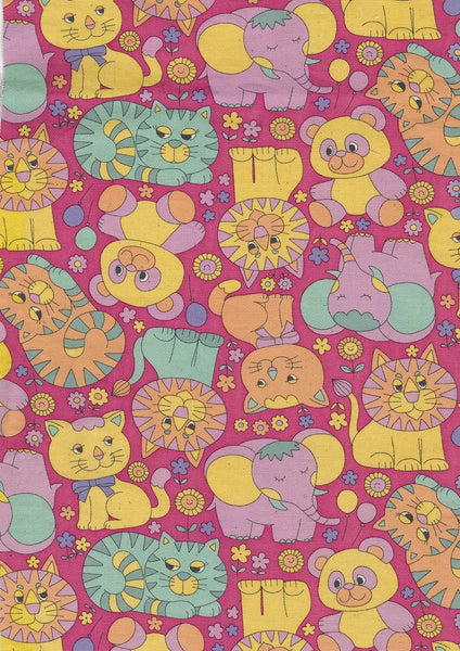Retro School Animals cotton oxford fabric by Kokka Japan featuring playful vintage-style animal illustrations