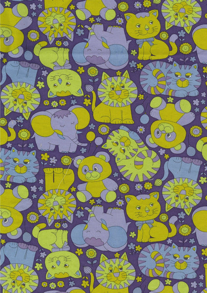 Retro School Animals cotton oxford fabric by Kokka Japan featuring charming vintage-style animal illustrations