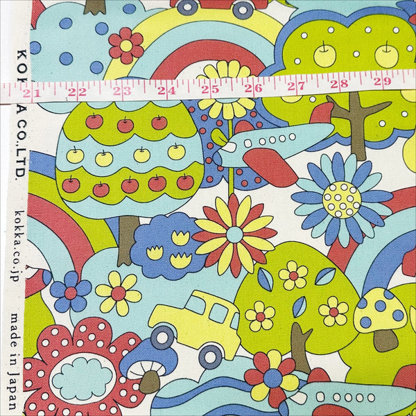 Scale of Retro School Rainbow Forest cotton Oxford fabric by Kokka