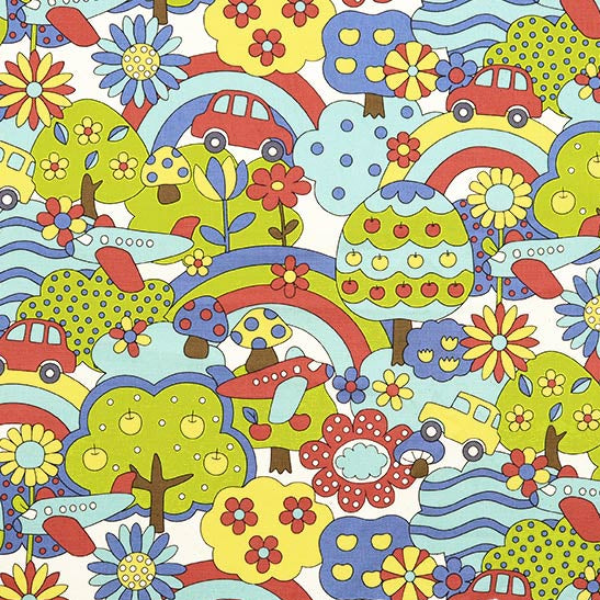 Retro School Rainbow Forest cotton Oxford fabric by Kokka