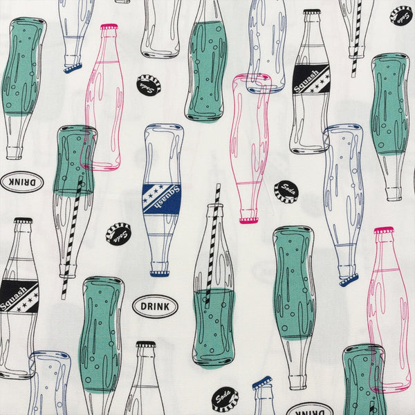Retro Soda Bottle cotton fabric by Cosmo Textiles in white, AP61109-2