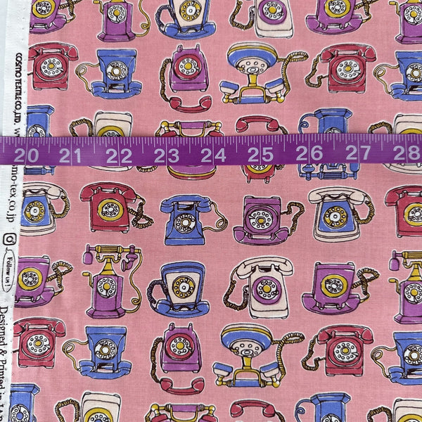 Scale of Retro Telephones cotton fabric by Cosmo Textiles in pink, AP65904 2B