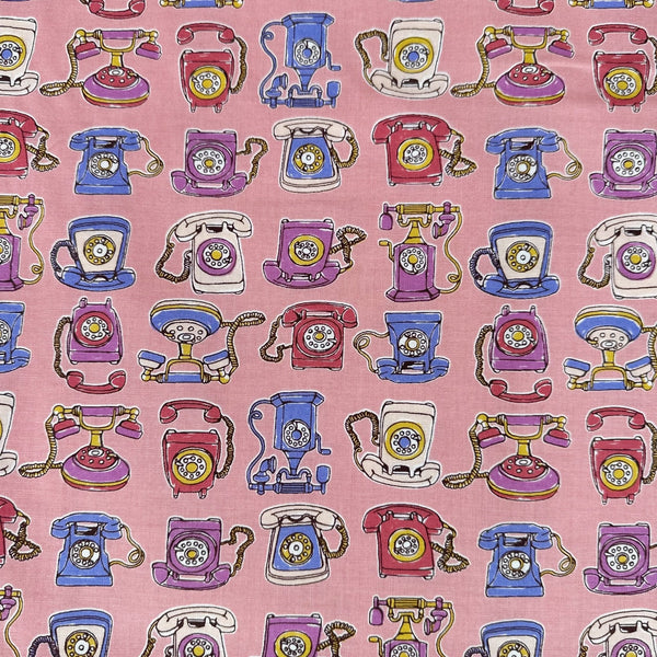 Retro Telephones cotton fabric by Cosmo Textiles in pink, AP65904 2B