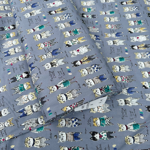 Bolt of Rough Sketch Cat Cotton fabric by Yuwa Fabrics, style SK829981-B, in gray