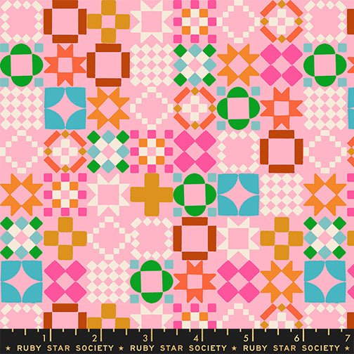 Quilty As Charged fabric by Ruby Star Society shown with scale reference