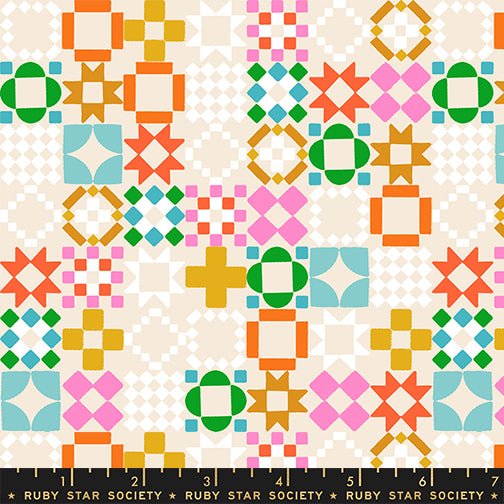 Quilty As Charged fabric by Ruby Star Society shown with scale reference