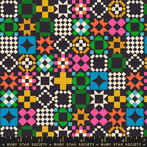 Quilty As Charged fabric by Ruby Star Society shown with scale reference