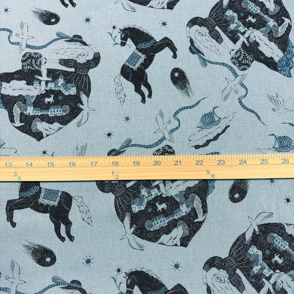 Scale of Sanae Sugimoto Vacation cotton linen fabric by Kokka in blue, EGX-9220 3D