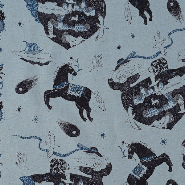 Sanae Sugimoto Vacation cotton linen fabric by Kokka in blue, EGX-9220 3D