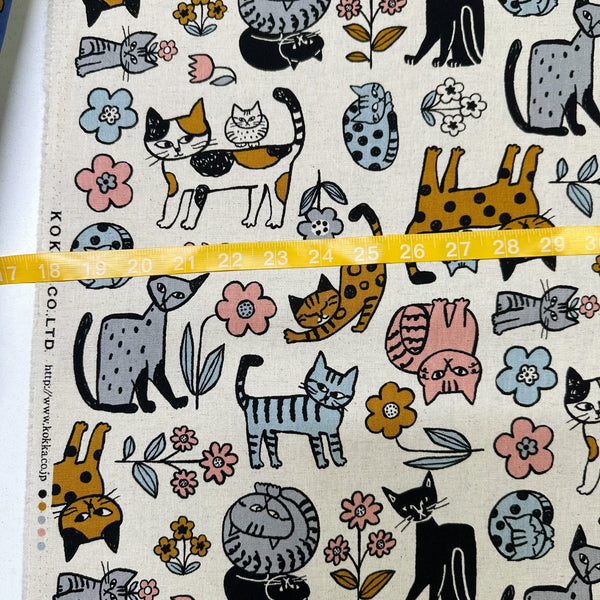 Scandinavian Style Cats Cotton Linen Canvas Fabric by Kokka in multi, medium-weight with charming cat illustrations.