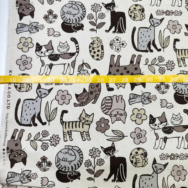 Scale of Scandinavian Style Cats Cotton Linen Canvas Fabric by Kokka in neutral multi, medium-weight with charming cat illustrations.