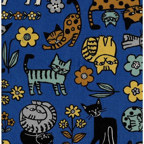Scandinavian Style Cats Cotton Linen Canvas Fabric by Kokka, medium-weight with charming cat illustrations.