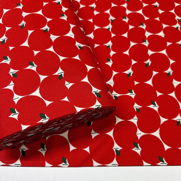 Bolt of Apples Cotton Oxford in Red by Sevenberry, Japanese import fabric featuring stylized red apple print