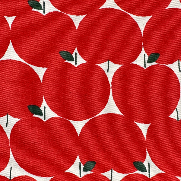 Close up of Apples Cotton Oxford in Red by Sevenberry, Japanese import fabric featuring stylized red apple print
