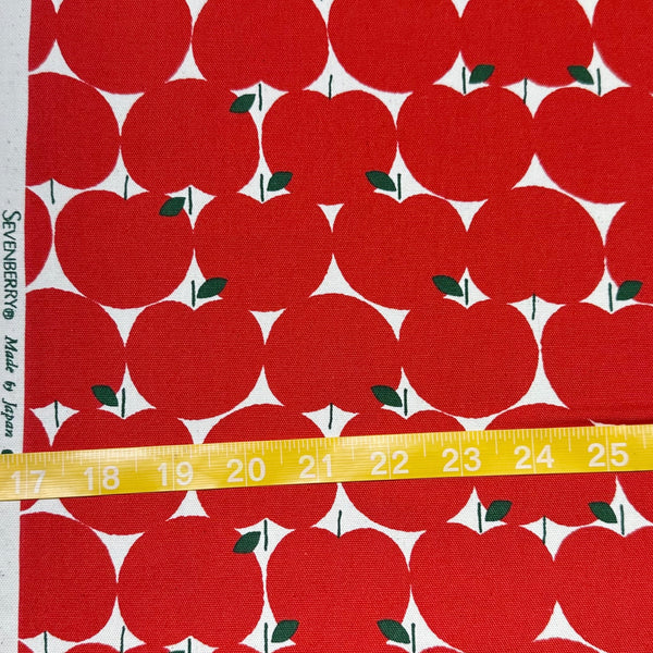 Scale of Apples Cotton Oxford in Red by Sevenberry, Japanese import fabric featuring stylized red apple print