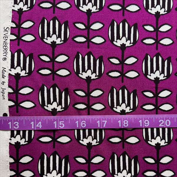 Scale of Striped Tulips in Bright Plum cotton oxford fabric by Sevenberry, Japanese import with striped tulip print on plum background