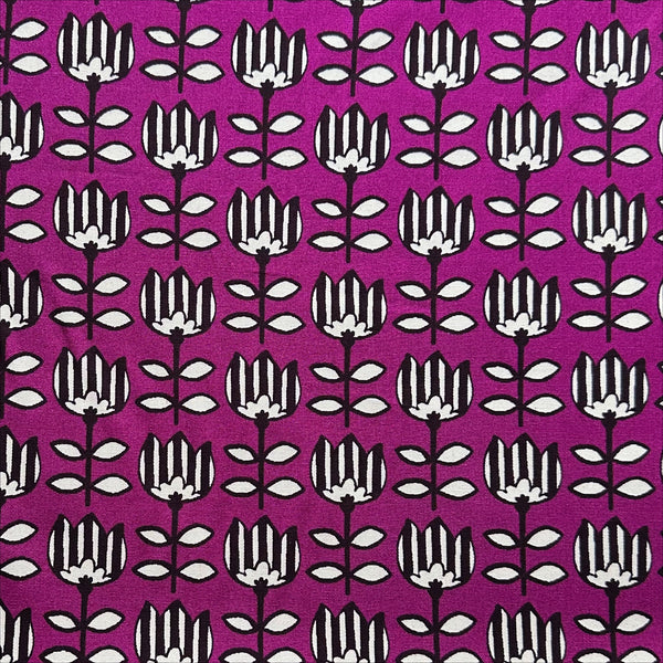 Striped Tulips in Bright Plum cotton oxford fabric by Sevenberry, Japanese import with striped tulip print on plum background