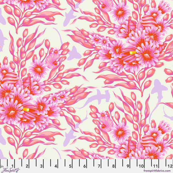 Scale of Shadow Sharks in Delphine from the Floral Reef collection by Tula Pink – subtle shark silhouettes integrated into a floral reef design