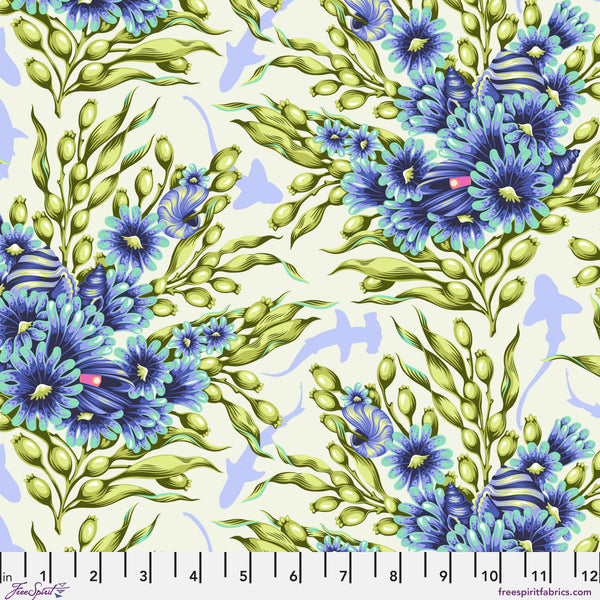 Shadow Sharks in Marine from the Floral Reef collection by Tula Pink – subtle shark silhouettes integrated into a floral reef design