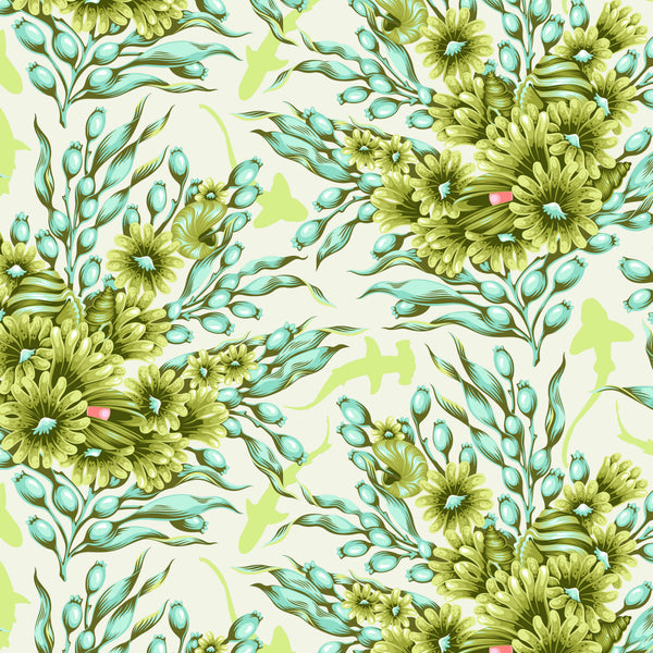Shadow Sharks in Seagrass from the Floral Reef collection by Tula Pink – subtle shark silhouettes integrated into a floral reef design