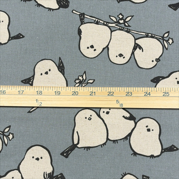 Scale of Simply Animal Birds cotton linen canvas fabric by Kokka in gray, YKA-29070 1D