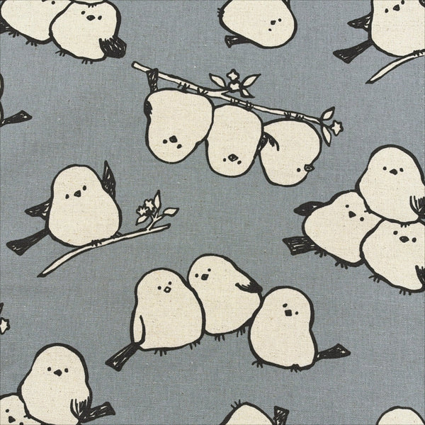 Simply Animal Birds cotton linen canvas fabric by Kokka in gray, YKA-29070 1D