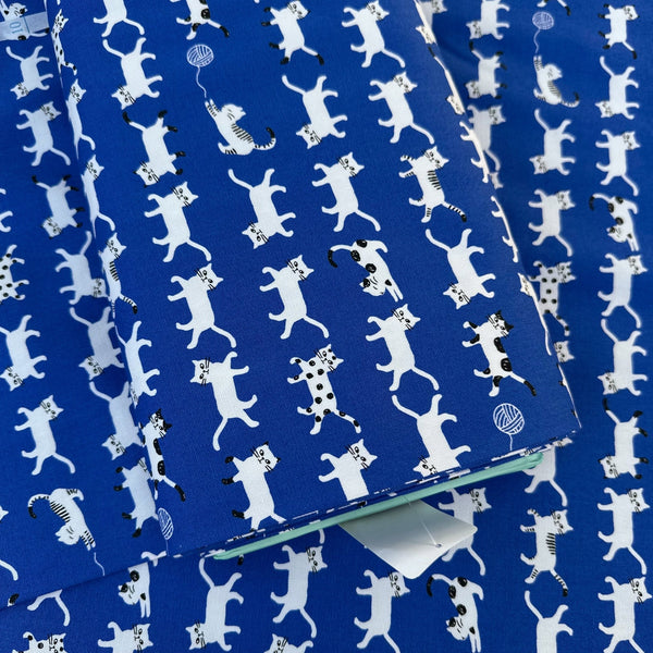 Bolt of Simply Palette Cats Cotton Oxford fabric by Kokka, style YPA-69010-1 E, in blue and white