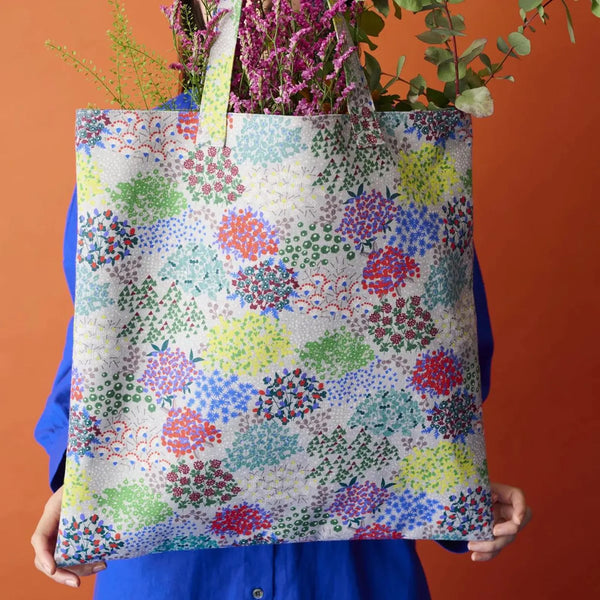 Bag made from Sketch cotton linen canvas fabric by Echino for Kokka in gray multi