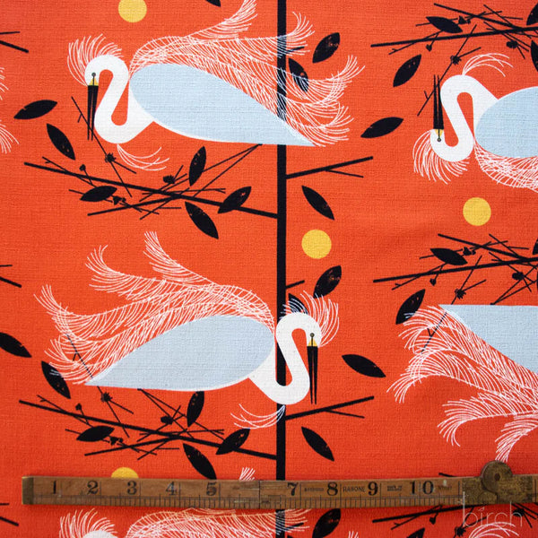 Scale of Snowy Egret cotton barkcloth fabric by Charley Harper for Birch Fabrics
