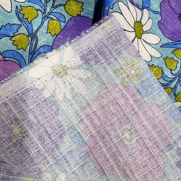 Weave of Sopo Retro Vintage Floral Cotton Dobby Fabric in Blue by Kokka Japanese import with rustic floral print and textured dobby weave