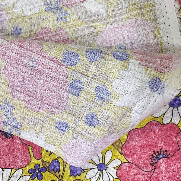 Weave of Sopo Retro Vintage Floral Cotton Dobby Fabric in Mustard by Kokka Japanese import with rustic floral print and textured dobby weave