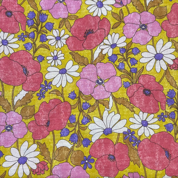 Sopo Retro Vintage Floral Cotton Dobby Fabric in Mustard by Kokka Japanese import with rustic floral print and textured dobby weave